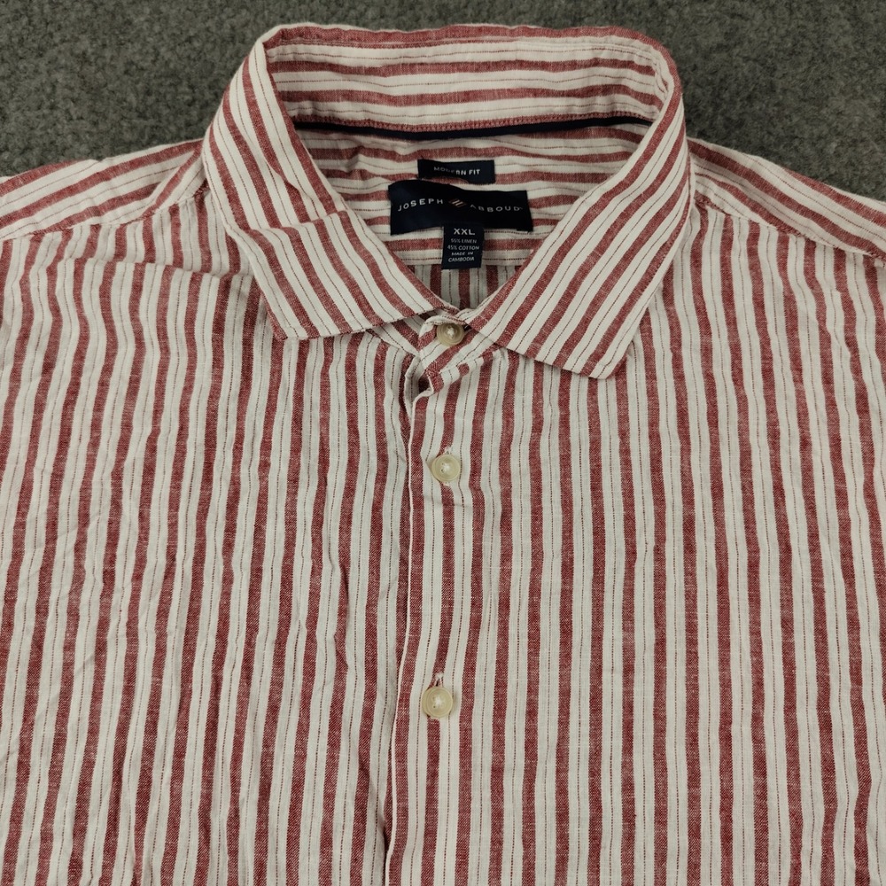 Joseph Abboud Linen Blend Shirt Mens 2XL XXL Modern Fit Red White Striped EUC